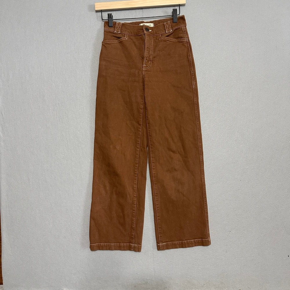 Madewell Emmett Wide Leg Pants Brown Contrast Stitch High Rise Petite 24 P24